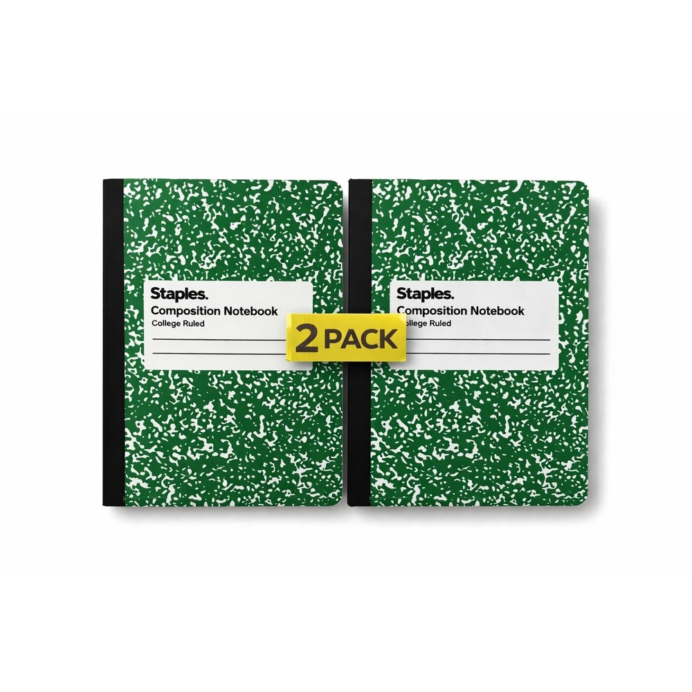2x Staples Composition Notebook‎ Green College Ruled 100 Sheets